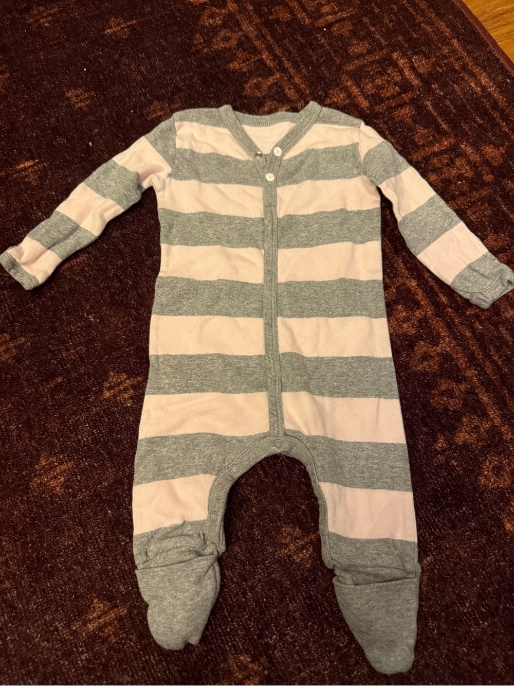 Burt’s Bees Striped Pink & Gray Footed One-Piece - Kids